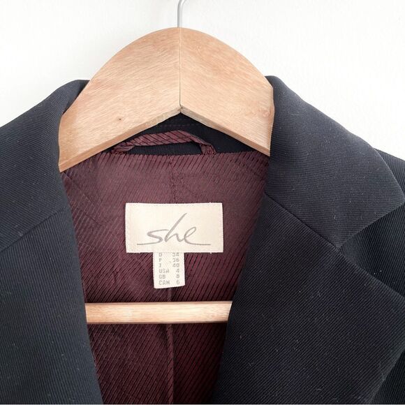 She Coat Jacket Black Women's 6 Notched Collar Lined Hidden Button Closure - Picture 7 of 8